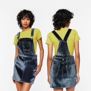 Forever 21 Women's Velvet Overall Mini Dress Dark Blue